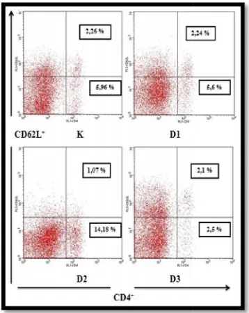 Figure 2. Changes of Propolis ExtrTreatmentToward theNumber Of T Cells CDK=Control; D1=Dose mg/kgBW; D2=Dose mg/kgBW; D3=Dose 3 200xtract EthanoltheRelativeCD4+CD62L+; 150e 2 100 3 200 mg/kgBW
