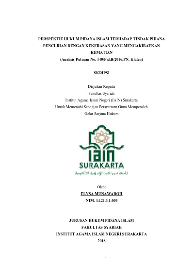 PERSPEKTIF HUKUM PIDANA ISLAM TERHADAP TINDAK PIDANAPENCURIAN DENGAN ...