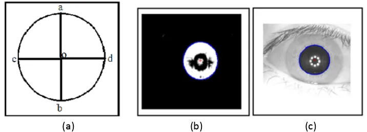 Fig. 2: Pupil localization. (a) Original Iris image. (b) Binarised image. 