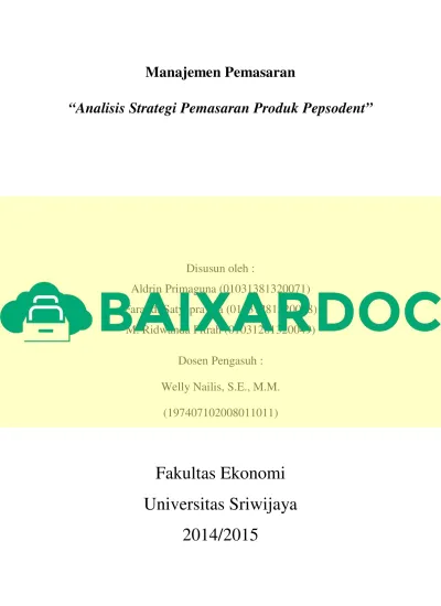 Manajemen Pemasaran. Analisis Strategi Pemasaran Produk Pepsodent