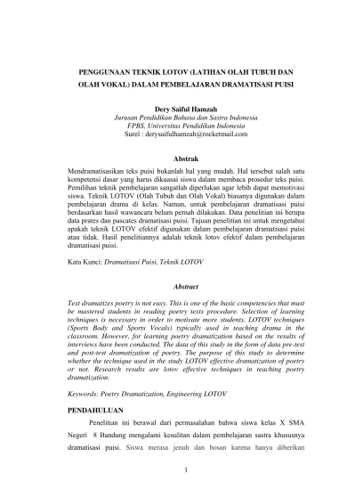 PENGGUNAAN TEKNIK LOTOV (LATIHAN OLAH TUBUH DAN OLAH VOKAL) DALAM ...