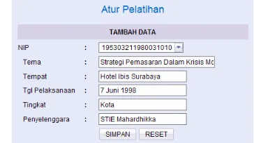 Gambar 4.4 Form Tambah Data Pelatihan 
