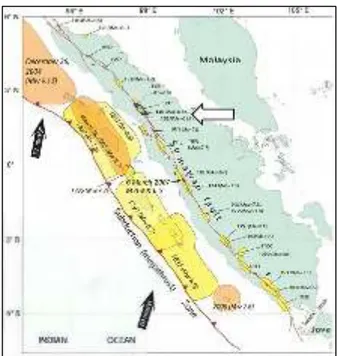 Gambar 2. 3 Tatanan Tektonik Pulau Sumatera   (Bock, Y, L. Prawirodirdjo, &amp; J. F. Genrich, 2003) 