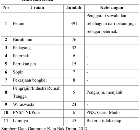 Tabel  2.2  Jumlah  Penduduk  menurut  Mata Pencaharian Gampong  Kuta Bak Drien 