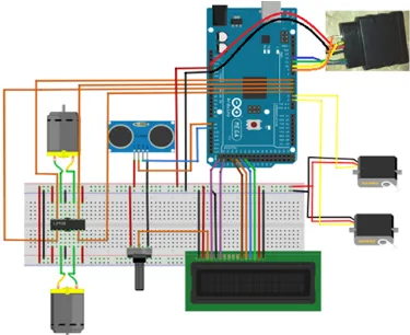 Gambar 4.2 Desain mekanik robot pada software Fritzing.