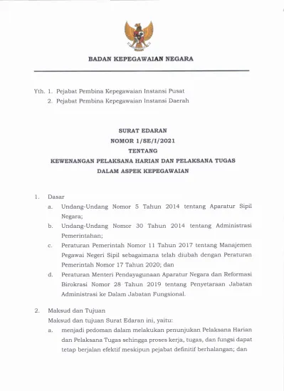 1. Dasar A. Undang-Undang Nomor 5 Tahun 2OI4 Tentang Aparatur Sipil