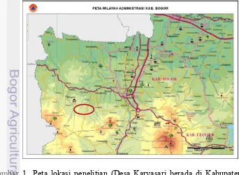 Gambar 1  Peta lokasi penelitian (Desa Karyasari berada di Kabupaten Bogor) 