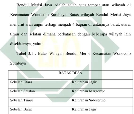Tabel  3.1  .  Batas  Wilayah  Bendul  Merisi  Kecamatan  Wonocolo  Surabaya 