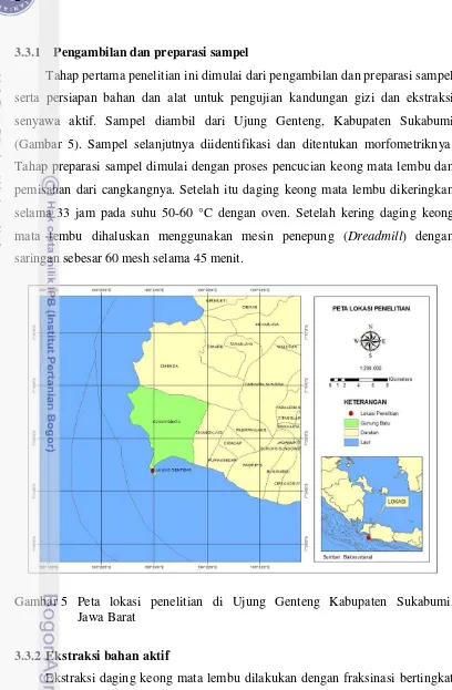 Gambar 5  Peta lokasi penelitian di Ujung Genteng Kabupaten Sukabumi,     