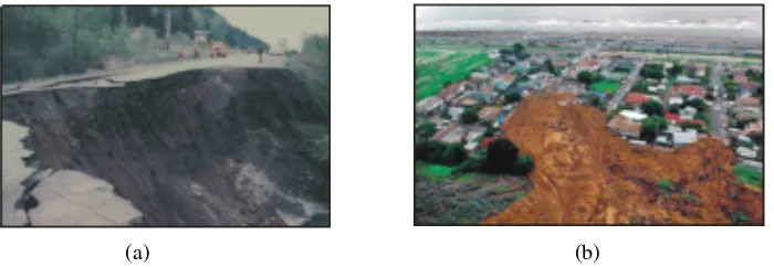 Gambar 4. Getaran yang biasanya diakibatkan oleh gempa bumi (a) dan adanya material timbunan pada tebing (b) 