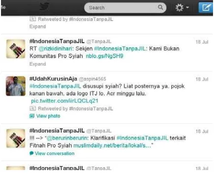 Gambar 3.8. Tweettentang fitnah JIL pada #IndonesiaTanpaJIL  klarifikasi link berita tentang Sepilis 