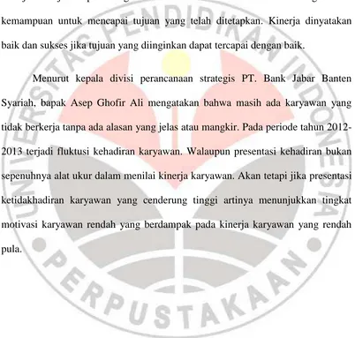 Gambar 1.2 : Presentase Kehadiran Karyawan PT. Bank Jabar Banten Syariah KC Bandung beserta KCP Wilayah Jawa Barat Periode 2012-2013 