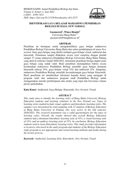 BIOEDUSAINS: Jurnal Pendidikan Biologi Dan Sains Volume 4, Nomor 1 ...