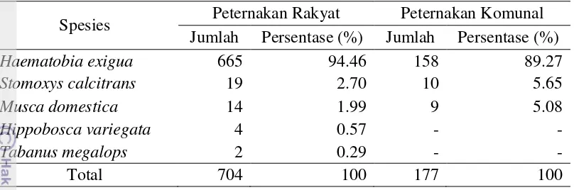 Tabel 1 Ragam jenis lalat pengganggu pada sapi di peternakan rakyat dan 