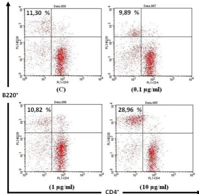 Figure 2. Cells expression profiles of CD4+ and CD8+. This result obtained through flow cytometry and analyzed by Cell Quest ProTM software