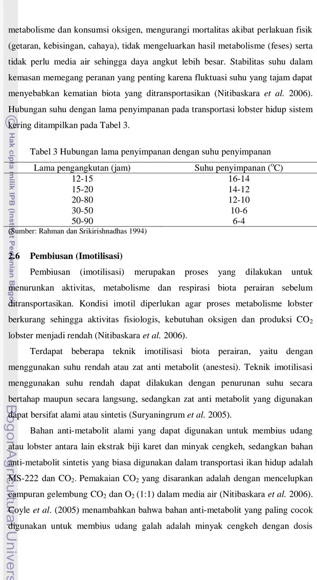 Tabel 3 Hubungan lama penyimpanan dengan suhu penyimpanan  Lama pengangkutan (jam)  Suhu penyimpanan ( o C) 