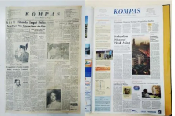 Gambar 1 Perbandingan surat kabar harian  KOMPAS tahun 1965 dan tahun 2005