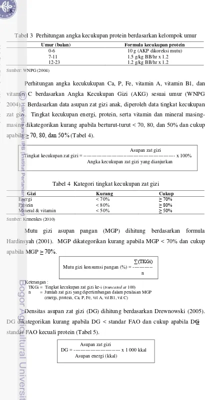 Tabel 3  Perhitungan angka kecukupan protein berdasarkan kelompok umur  