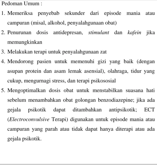 Tabel  X.  Algoritma  dan  Pedoman  Umum  Terapi  Akut  Pada  Episode  Mania atau Campuran (Drayton &amp; Weinstein, 2008) 