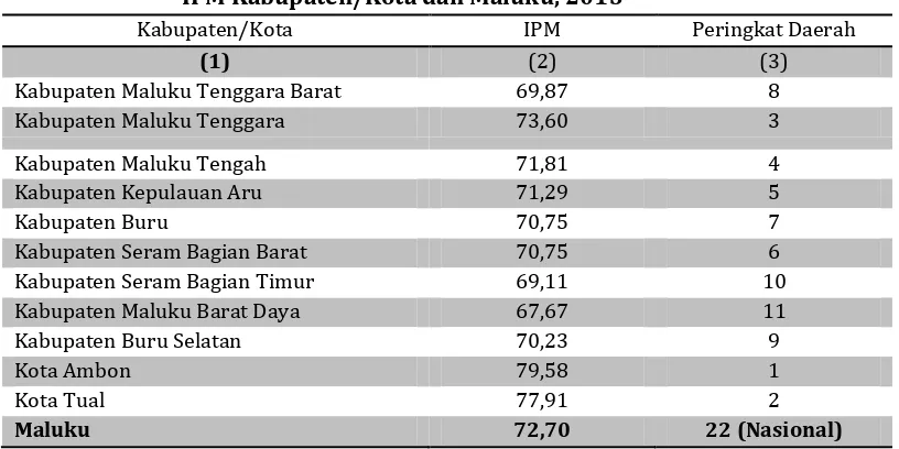 Tabel 2.6 IPM Kabupaten/Kota dan Maluku, 2013 