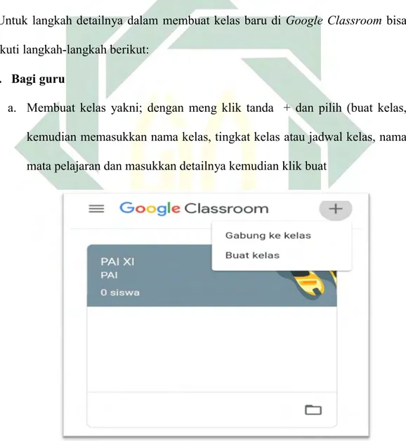 Gambar 2. 1: Membuat kelas baru pada google classroom 