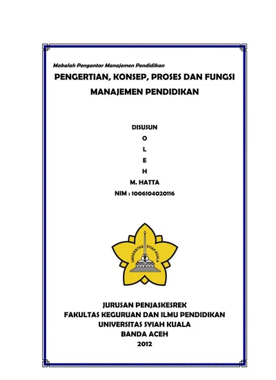 PENGERTIAN, KONSEP, PROSES DAN FUNGSI MANAJEMEN PENDIDIKAN