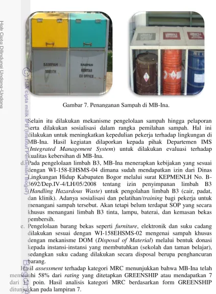Gambar 7. Penanganan Sampah di MB-Ina. 