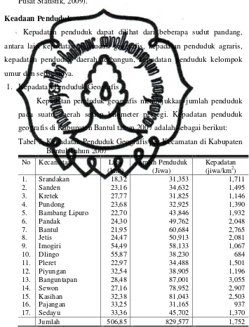 Tabel 3. Kepadatan Penduduk Geografis per Kecamatan di Kabupaten