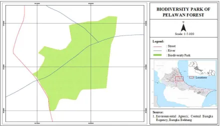 Figure 1. Map Biodiversity Park of Pelawan Forest and Research Sites 