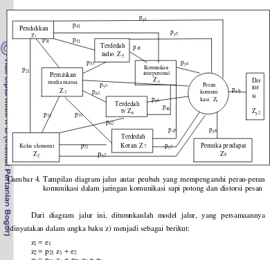 Gambar 4. Tampilan diagram jalur antar peubah yang mempengaruhi peran-peran 