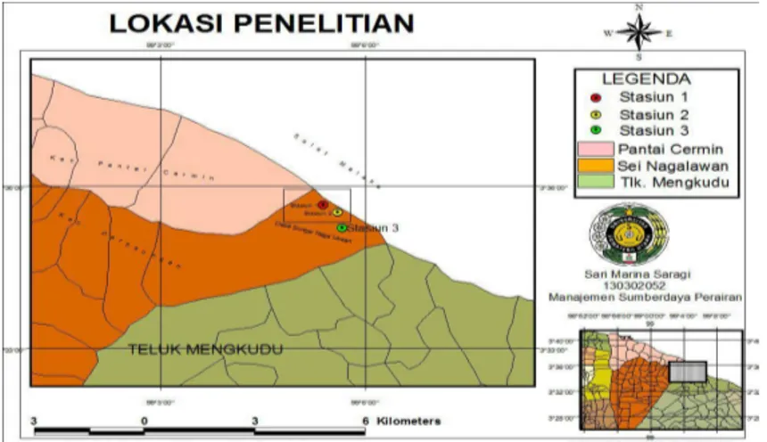 Gambar 1.Peta  Teluk Mengkudu, Kampung Nipah yang menunjukkan lokasi penelitian  