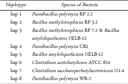 Table 6. Haplotype of butanol-producing bacterial sequences
