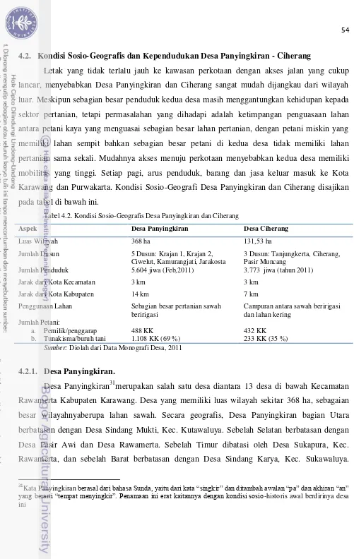 Tabel 4.2. Kondisi Sosio-Geografis Desa Panyingkiran dan Ciherang 