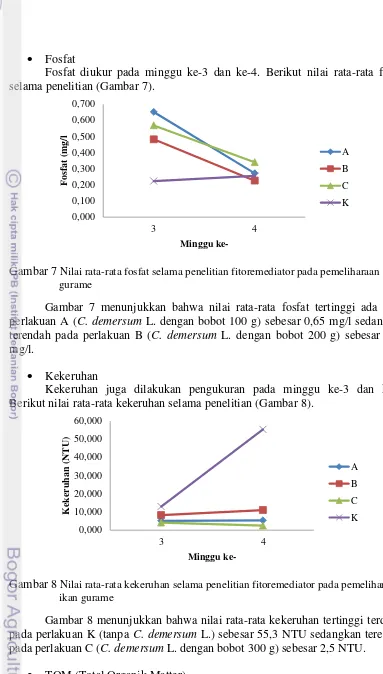 Gambar 7 Nilai rata-rata fosfat selama penelitian fitoremediator pada pemeliharaan ikan 