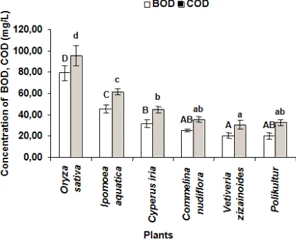 Figure 4 Mean of DO concentration and cyanide (mg /L) wastewater phytoremediation of variousdifferent types of plants.