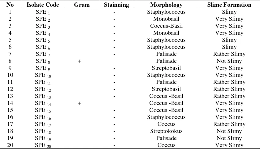 Table 3. Microscopic observation of 20 isolates of EPSBacteria Present on the ATCC Media, isolatedRandomly Based on Differences of Morphological Colonies.