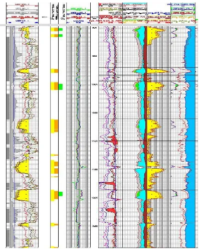 Gambar 3. Kurva Data Log, Hasil Perhitungan Petrofisika, Dan Zona Hidrokarbon Pada Sumur BLSO#366  
