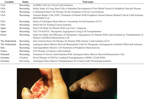 Table 2. List of stem cell clinical trials in critical limb ischemia as listed in Clinicaltrial.gov from September 2007