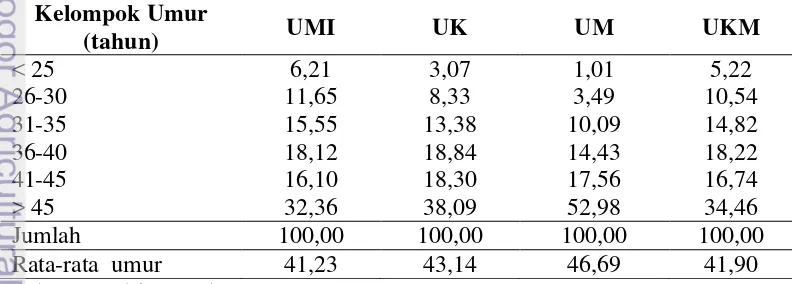 Tabel 3 Jumlah UKM menurut subsektor usaha dan kelompok umur pengusaha 