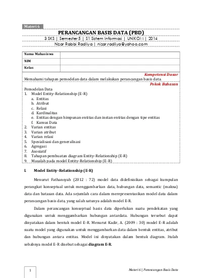 Materi 6 PERANCANGAN BASIS DATA (PBD) 3 SKS Semester 5 S1 Sistem ...