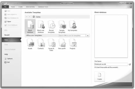 Gambar 2-2. Tampilan awal Microsoft Access 2010 