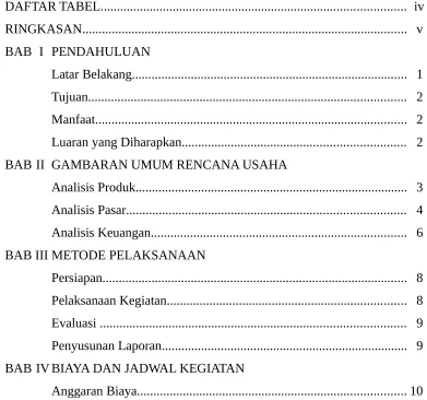Tabel 1. Ringkasan Anggaran Biaya................................................................