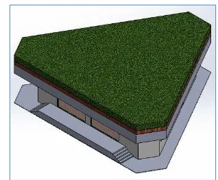 Gambar 6. Tampak isometri model Gedung Kuliah B1 dengan atap hijau 