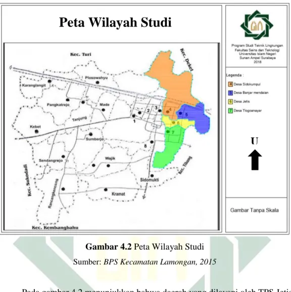 Gambar 4.2 Peta Wilayah Studi  Sumber: BPS Kecamatan Lamongan, 2015 