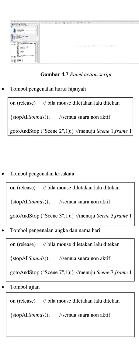 Gambar 4.7 Panel action script 