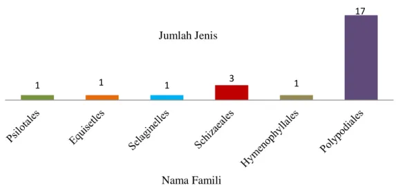 Gambar 4.1.  Grafik Perbandingan Famili (Bangsa) Tumbuhan  Paku yang Terdapat di Kawasan Ekosistem Danau Aneuk Laot