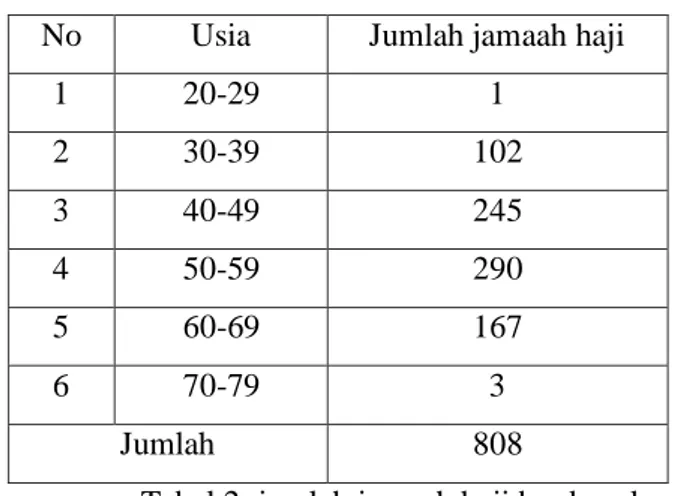 Tabel jumlah jamaah haji berdasarkan usia 