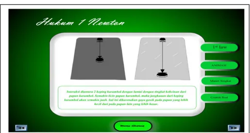 Gambar 22.  Tampilan menu analisis animasi 1 pada  hukum pertama Newton