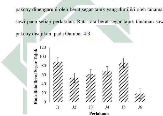 Gambar 4.3 Rata-rata berat segar tajuk tanaman sawi pakcoy  Sumber: (Dokumentasi Pribadi, 2020)