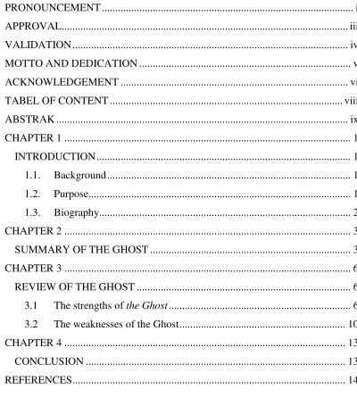 TABEL OF CONTENT.......................................................................................viii